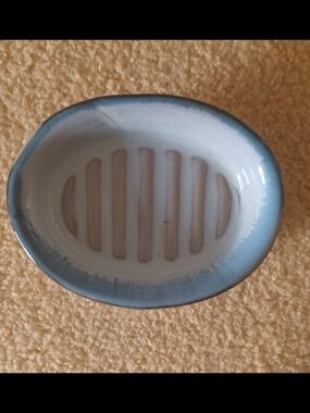 Handmade Ceramic Oval Soap Dish in Blue and White Bay Pottery